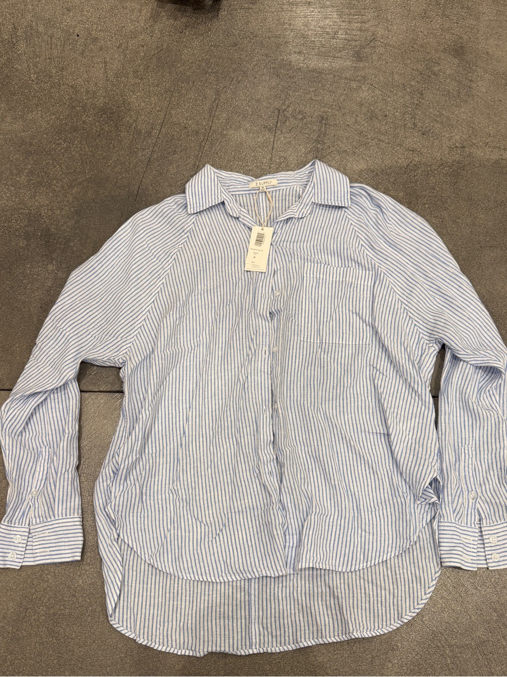 Z Supply Light Blue and White Striped Button-Up Shirt
